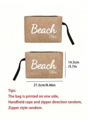 Beach Letter Theme Yellow Flax Brown Handbag Plus A Small Bag With A Hand Rope And A Bow Hat Bridesmaid Personalized Wedding Gift Bag Travel Storage Bag Cosmetic Storage Bag Coin Purse Direct Storage