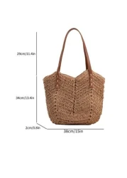 حقيبة قش سعة كبيرة بمقبضين موضة جديدة للنساء، مناسبة للتنقلات اليومية والتسوق والسفر، تصميم خفيف وعملي مثالي