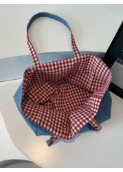 حقائب كانفاس قابلة للعكس للربيع والصيف، حقيبة جينز قماشية زرقاء ، حقيبة ظهر قماشية كبيرة، حقيبة نسائية خفيفة