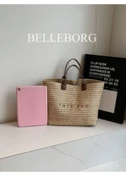 حقيبة نسائية كبيرة السعة ذات تصميم بسيط وأنيق من القش مناسبة للعطلات والاستخدام اليومي