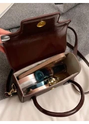 Stylish Vintage Women Handbag New High End Crossbody Bag Unique Design PU Flap Small Square Bag Casual Minimalist Solid Color For Work Commute Large Capacity Shoulder Bag For Daily Use Outing Party