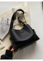 حقيبة نسائية أنيقة عصرية ذات لون أحادي وحزام عريض من جلد البولي يوريثان مع حزام كتف