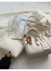 Fashionable Minimalist Casual 1pc Fashionable Solid Color Lychee Pattern Pu Leather Handbag Crossbody Bag With Lock Decoration And Silk Scarf Suitable For Daily Use For Girl Teen Girls