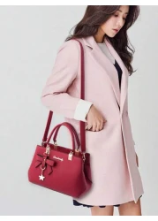 1pc Women s Burgundy Ancora Bordeaux Ruby Maroon Crimson Cherry Black Blue Grey Solid Color Handbag With Pu Material And Bow Star Pendant Suitable For Daily Leisure Shopping Travel Business Commuting