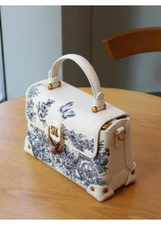 2025 Fashion New Women Bag High Quality Luxury Niche Design High End Embroidered Leather Small Square Bag White Exquisite Elegant Handbag Shoulder Messenger Bag Special Lock Design