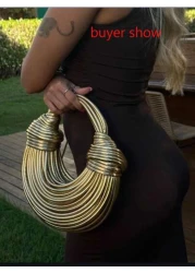 Handbags For Women New Gold Luxury Designer Brand Handwoven Noodle Bags Rope Knotted Pulled Hobo Evening Clutch Chic