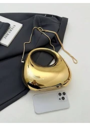 1pc New Arrival Golden Acrylic Clutch Bag Fashionable Personalized Handbag For Evening Party With Light Silver Color Moon Shaped Glittering Surface Detachable Metallic Chain Strap For Crossbody Wearin