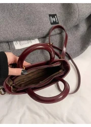 Wine Red Handbag Vintage Style Fashion Versatile Structured Zipper Closure Crossbody Bag PU Leather Suitable For Daily Commute Dating Gift Best Mothers Day Gifts Women