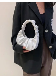 حقيبة يد مطوية أنيقة باللون الموحد للسيدات، حقيبة كتف للسيدات باللون الموحد بتصميم السحاب والهلال