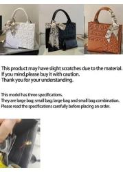 1pc 2pcs Set Fashionable Quilted Square Tote Bag With Letter Pattern And Skinny Scarf Decor Large Capacity PU Shoulder Bag Purse Set Professional Business Briefcase For Work Commute Casual Handbag Off