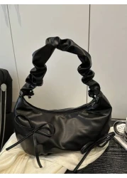 Cross Border Korean Style Elegant Ruffle Cloud Bow Handbag With Chain Shoulder Strap New Fashion Ruffle Underarm Bag