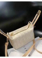 Summer Korean Style Straw Woven Small Tote Bag Casual Women s Handbag Shoulder Crossbody Bag Vacation Essentials Perfectly Matching With Beach Accessories Women