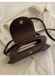 حقيبة يد دائرية عصرية بلون صلب ، حقيبة كتف على شكل حقيبة تصميم بسيط، حقيبة تسوق للسيدات