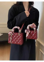 2024 New Burgundy Red Diamond Pattern Handbag Compact And Elegant High End And Atmospheric Crossbody Shoulder Bag Christmas Gift Perfect For Travel And Parties Best Mothers Day Gifts Women