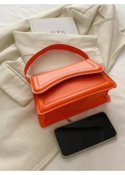 حقيبة مربعة صغيرة من الجلد الصناعي اللون البرتقالي للسيدات، حقيبة يد بسيطة وأنيقة للخروج، موضة متعددة الاستخ