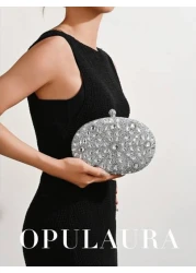 OpulAura Luxury Women s Sparkling Crystal Embellished Mini Box Clutch Bag Glamorous Rhinestone Evening Handbag Suitable For Formal Events Party Wedding With Detachable Chain Tready Party Bags Perfect