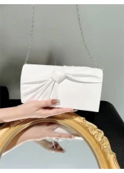 Women s Elegant Bow Knot Flap Clutch Evening Bag Formal Party Handbag Genuine Leather Wedding Purse Romantic White Bridal Bag Envelope Chain Shoulder Bag Ballroom Dance Crossbody Bag Valentines Perfec