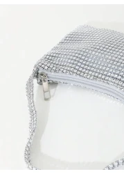 Silver Sparkly Faux Rhinestone Plastic Clutch Bag With Zipper Perfect For Parties Gatherings And Wedding Ceremonies Glamorous Rhinestone Bag