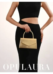 حقيبة يد نسائية فاخرة OpulAura من الجلد مع غطاء، حقيبة يد رسمية لحفلات مع تشطيب لامع معدني، حقيبة مسائية أنيقة للث