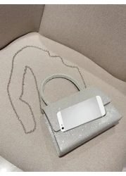 Moonlit EveBag Glamorous Elegant Exquisite Quiet Luxury Sequin Luxury Shiny Portable Glitter Flap Square Bag Mini Silver For Party Prom Evening Bag Dinner Bag For Party Girl Woman Bride Perfect For Pa