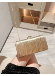1pc Gold Glitter Leather Box Clutch Bag Fashionable Luxury Handbag For Formal Party Gala Banquet Evening Dress Ball Crossbody Chain Bag