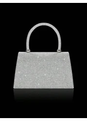 Shiny Elegant Fashionable Charming Rhinestone Flap Handbag Exquisite Women s Evening Bag Matched With Glitter Rhinestone Jewelry Three Pieces Set Luxurious And Exquisite Rhinestone Necklace Bracelet A