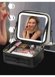 LED Lighted Makeup Case With Mirror 3 Color LED Light Professional Makeup Bag Cosmetic Artist Makeup Box Beauty Vanity Organizer With Removable Dividers Birthday Holiday Mother s Day Gift Travel Schoo