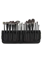 1Pc Professional Makeup Artist Folding Zipper Brush Holder With Spacious Interior Large Capacity PU14 Holes Canvas 29 Holes Cosmetic Standing Pouch With Portable Beauty Storage Bag Makeup Brush Organi