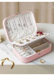 1pc Portable Travel Jewelry Box Fashion Zipper Jewelry Case Mini Ring Box Waterproof PU Leather Storage Bag Jewelry Organizer And Container With Velvet Lining For Rings Earrings Pendants Necklaces Bra