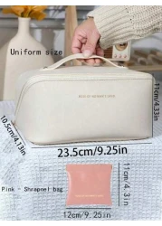 1pc PU Leather Waterproof Makeup Bag Convenient Toiletry Organizer Large Capacity Double Layer Makeup Case Summer Travel Vacation Home Bathroom Decor Holiday Makeup Organizer