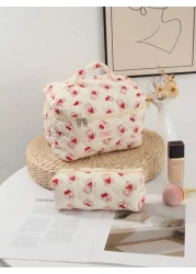 1 Piece Cherry Bear Cosmetic Bag Set Cherry Pattern Multifunctional Makeup Bag Square Large Capacity Makeup Bag Travel Toiletry Bag Aesthetci Toiletry Bag Pencil Case Skincare Bag For Travel Cruises M