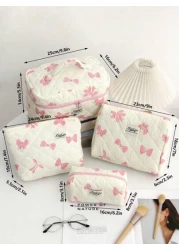 قطعة واحدة حقيبة مستحضرات تجميل محمول بمقبض مبطن بقماش كبيرة السعة للنساء لتخزين مستحضرات التجميل والفرش، من