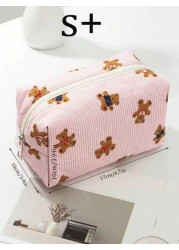 1Pc Set Cute Pink Bear Pattern Large Capacity Multifunctional Cosmetic Bag Makeup Bag Girls Make Up Bag Back To School Wallet Pouch Portable Cosmetics Brush Clutch With Zipper Closure For Lipstick Mom
