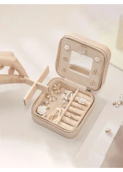 1pc PU Leather Square Jewelry Box Mirror Design Jewelry Storage Case Multifunctional Desktop Organizer Box Removable Compartments Suitable For Rings Earrings Necklaces Lipsticks Makeup Organizer