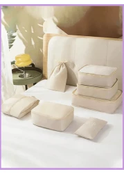 7pcs Set Travel Packing Organizers Luggage Cubes Makeup Bag Cosmetic Pouch Toiletry Bag Underwear Bag Shoe Bag Draw String Bag Suitable For Makeup Brushes Eye Shadow Lipstick Skin Care Toothbrush Soap