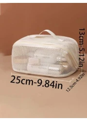 1pc Large Capacity Breathable Mesh Makeup Bag Summer Travel Toiletry Bag Multi Functional Cosmetic Storage Bag Multi Layer Makeup Brush Organizer Beach Bag Tote Bag Travel Bag Mother s Day Gift Birthd