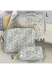 1 3pcs Blue Begonia Flower Makeup Bag Large Capacity Portable Organizer Pouch Multi Functional Handbag Cosmetic Storage Bag Toiletry Bag For Women Men With Handle Compartments For Home School Dorm Tra