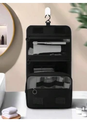 1pc Large Capacity Multi Function Zoned Storage Bag Hanging Toiletry Cosmetic Bag Travel Organizer Tote Boho Style For Hotel Narrow Bathrooms Outdoor Camping Quick Access Items Interior Space Layout M