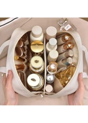 قطعة واحدة حقيبة مكياج متعددة الطبقات قابلة للفصل - ذات سعة كبيرة من قماش PU مقاوم للماء مع حقيبة فرش مكياج قابل