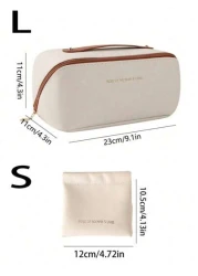 Large Capacity Spacious Double Layer Makeup Bag Cosmetic Organizer Bag PU Leather Waterproof Makeup Pouch Lightweight Toiletry Bag With Compartments Big Capacity Travel Makeup Storage Bag Multi Functi