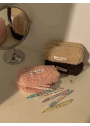 1pc Plush Style Handheld Cosmetic Bag Portable Large Capacity Mini Cute Cosmetic And Stationery Storage Bag Makeup Bag Storage Makeup Organizer Makeup Case Makeup Travel Toiletry Organizer Essentials