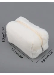 1pc Plush Cosmetic Bag Large Capacity Storage Bag Travel Portable Pencil Case Zipper Toiletry Bag Gift For Girls Women Back To School