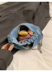 Glamorous Fashionable Solid Color Metal Chain With Rhinestone Decor Ruched Bag Perfect For Party Wedding Prom Dinner Banquet Matching With Wedding Dress Formal Dresses Prom Dress Birthday Dress Suitab