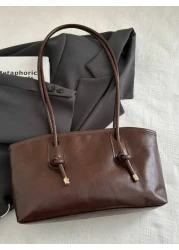 1pc Pu Solid Color Bowling Bag Large Capacity Tote Bag New Fashion Vintage Shoulder Bag Quilted Zipper Closure Suitable For Women Daily Use