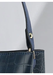 Large Capacity Lightweight Portable And Casual Fashionable Mini Crocodile Embossed Top Handle Bucket Bag Crocodile Embossed Bucket Bag Faux Leather Shoulder Bag Women s Fashion Bag