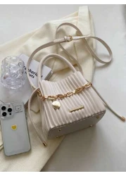 Mini Pleated Bucket Bag With Chain Decor