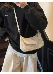 New Stylish Elegant Solid Color PU Underarm Bag With Metal Chain Handle For Women