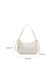 New Elegant Solid Color PU Underarm Bag Metal Chain Handle Women Shoulder Bag
