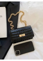 Faux Leather Solid Crocodile Embossed Fashion Mini Chain Strap Shoulder Bag