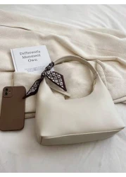 حقيبة كتف تحت الذراع بيج موحدة اللون مع وشاح متضمن، قطعة واحدة